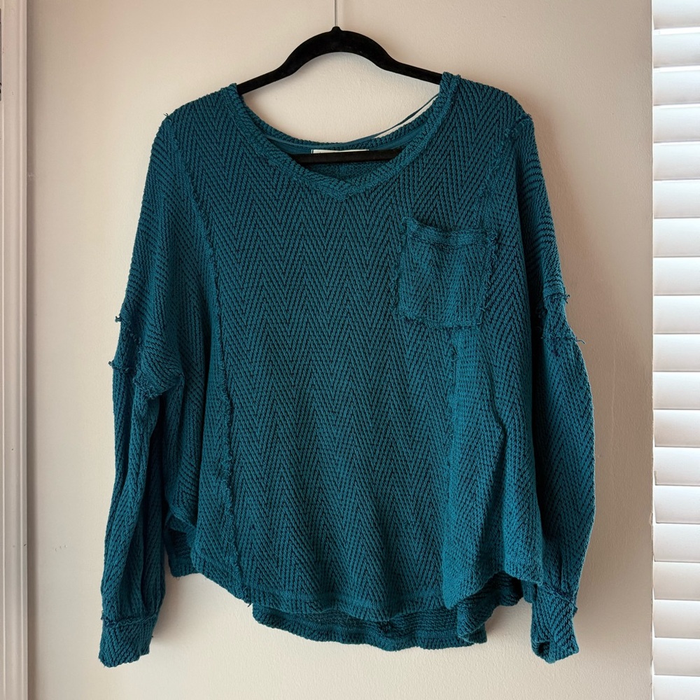 Free People We the Free Teal Knit Sweater with Pocket